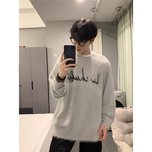 海马毛毛衣基础简约标语logo字母宽松情侣男女同款 M5237图片