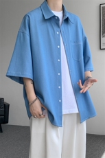 8XL-M冰丝牛仔短袖衬衫男款夏季薄款宽松慵懒衬衣外套DC28006P60，男装T恤，电商B312