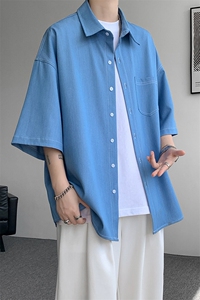 8XL-M 冰丝牛仔短袖衬衫男款夏季薄款宽松慵懒衬衣外套DC28006P60图片