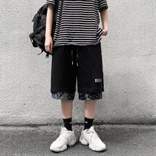腰果花假两件排扣五分休闲短裤男潮流夏季宽松ins篮球裤DK08-p28图片