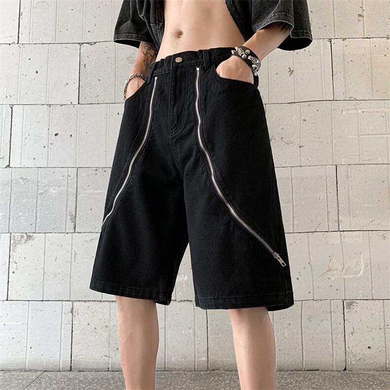 B221 美式ins高街暗黑拉链休闲牛仔短裤五分裤 LK23101-P60 控78图片