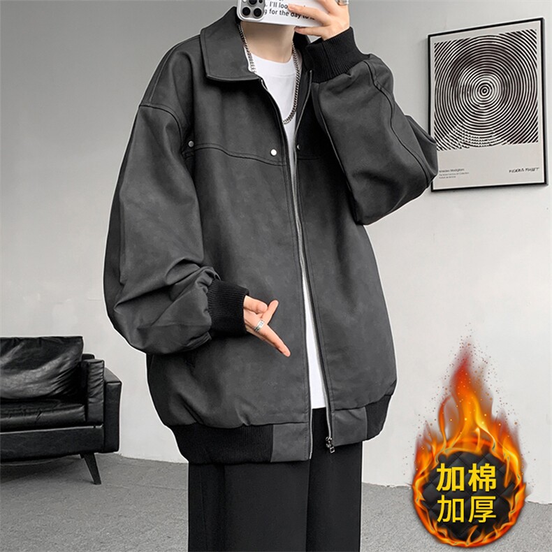 8XL-M美式复古大码皮衣外套男冬加厚棉服夹棉皮袄子棉衣JK006P95图片