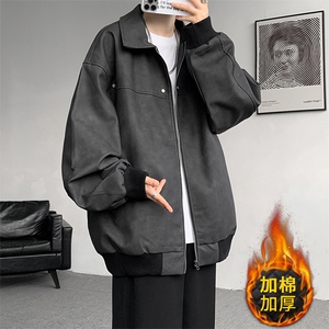 8XL-M美式复古大码皮衣外套男冬加厚棉服夹棉皮袄子棉衣JK006P95图片