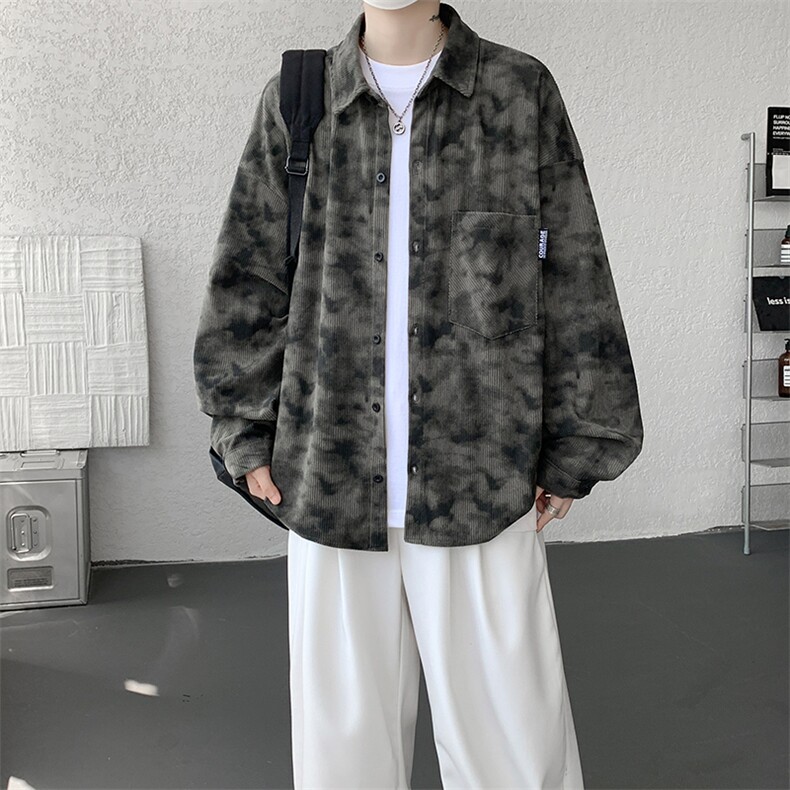 衬衫男秋季新款港风宽松大码灯芯绒扎染长袖衬衫CS8108-P42，男装衬衫，星座214-3