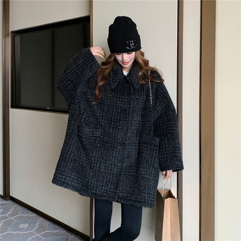 2C085-Q112P235K338主推新款格子宽松毛呢大衣外套加厚套装,女装套装/套裙,2C085