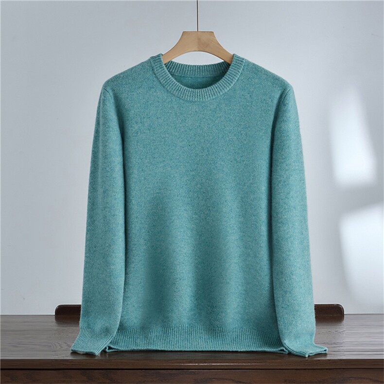 秋冬新款100澳洲羊毛男士七针加厚针织圆领套头上衣时尚休闲百搭,男装针织衫/毛衣,达齐羊绒