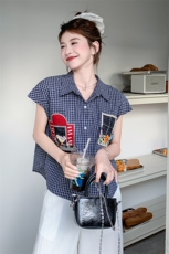 俏皮格子衬衫阔腿裤套装女夏2025新款两件套爆款高级感超火流行，女装衬衫，浙宝220