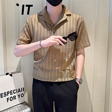 店主风社会小伙男士镂空V领短袖Polo衫翻领T恤男301A-1/PL98/P48，男装T恤，星座301A-1