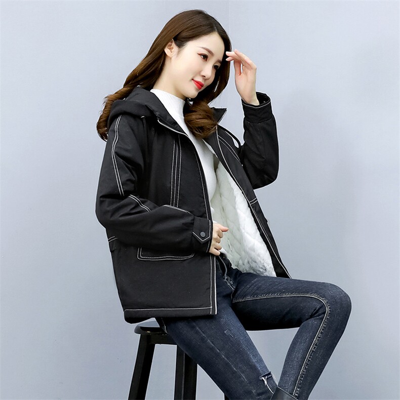 加绒加厚短款时尚妙龄气质连帽2021年新款休闲棉衣，女装棉衣/棉服，涵亦佰惠