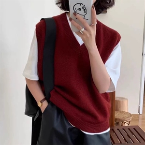 V领针织马甲女宽松秋冬新款灰色羊毛马夹背心毛衣小坎肩外搭图片