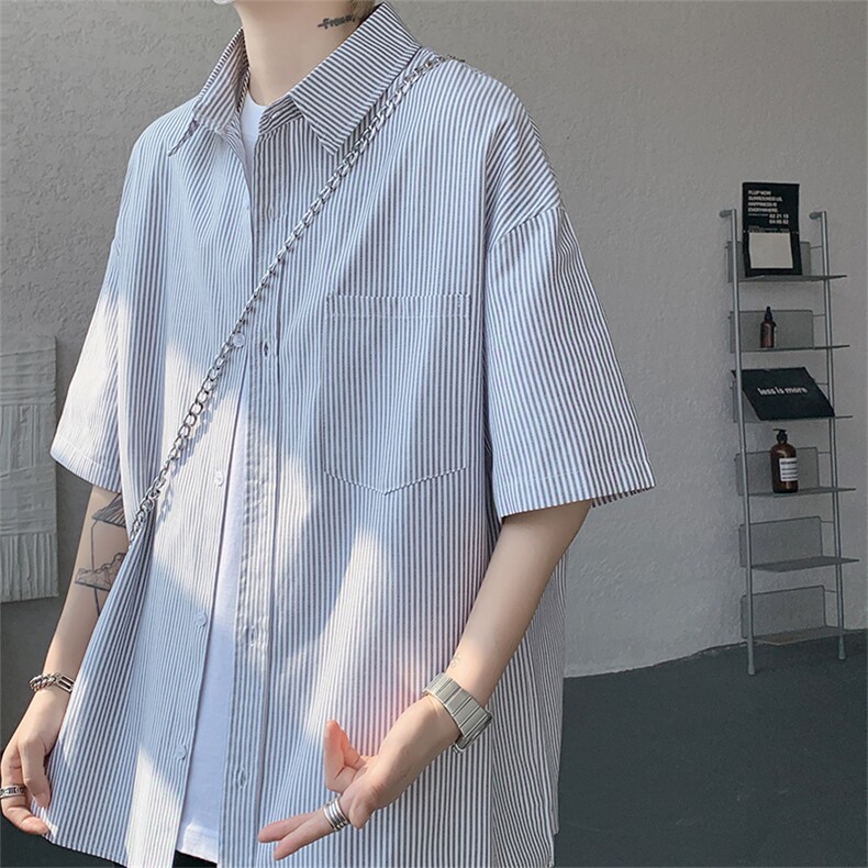 短袖衬衫男夏季新款港风宽松条纹衬衣DX3303-特P26图片