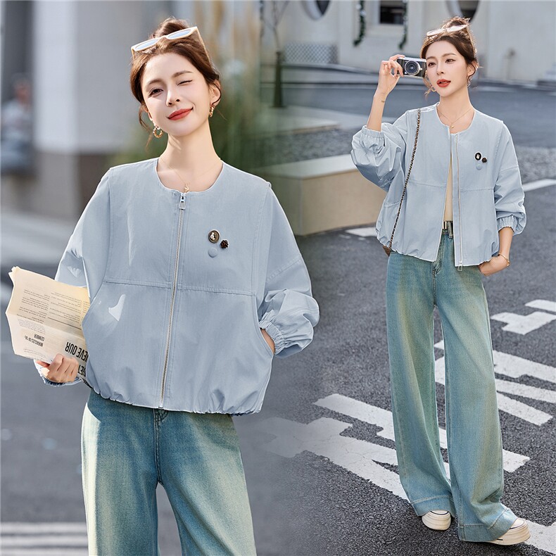 短款外套女2026春季新款圆领宽松小个子百搭休闲夹克上衣,女装短外套,恋慕依尚