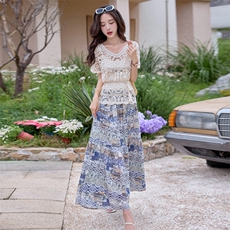 小香风裙女2025新款韩系夏日穿搭洋气显瘦气质减龄印花，女装连衣裙，艾贝斯