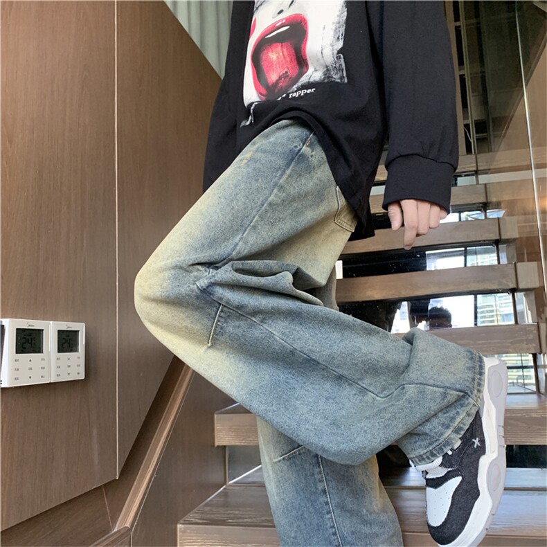 阔腿牛仔裤男女宽松美式街头日系复古做旧水洗休闲长裤NG23-P43,男装牛仔裤,星座1008