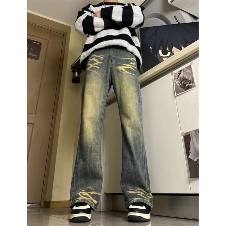青少年春秋黄泥色直筒裤长裤美式嘻哈牛仔裤男，男装牛仔裤，星座410-6（原星座1304-1）
