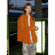 1506A/GF-A67680/P56多巴胺格纹衬衣情侣宽松休闲外套，男装衬衫，星座1506A