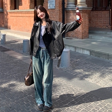 黑色酷飒机车服皮衣夹克外套女2025秋季新款爆款复古时尚显瘦上衣，女装皮衣，2C198