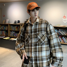 外套男毛呢格子日系ciytboy复古宽松加厚衬衫夹克衬衣W7884-P58，男装夹克，星座512-4