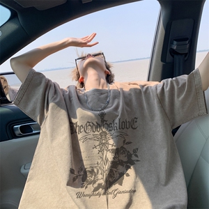 外景重磅水洗夏季美式潮牌休闲短袖T恤男宽松打底体恤SX00089/P35图片