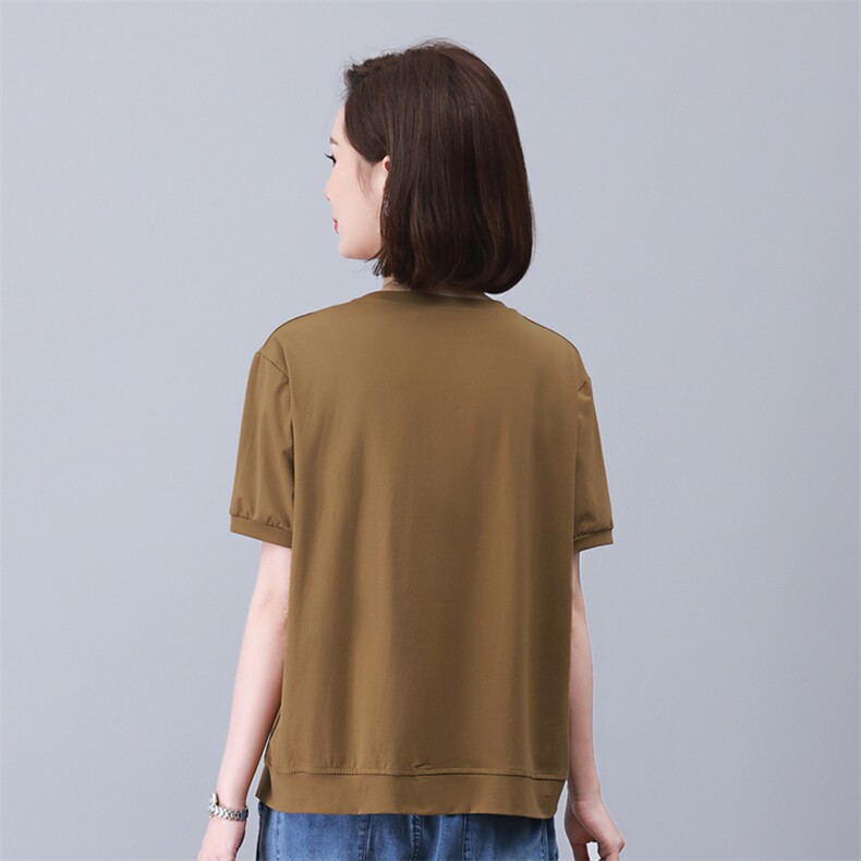 时尚宽松印花拼接短袖T恤女夏季新款韩版百搭显瘦休闲上衣,女装衬衫,叶笙衣