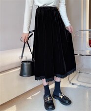 冬款丝绒伞裙松紧腰，其它，秀禾