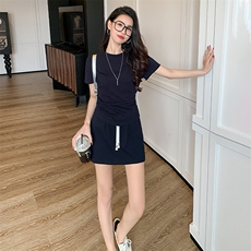 高级感休闲运动套装女夏洋气减龄圆领短袖上衣宽松阔腿短裤两件套，女装套装/套裙，江南