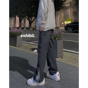 博主图侧拉链条纹牛仔裤男秋冬微喇叭cleanfit裤子-KZA39-P58图片