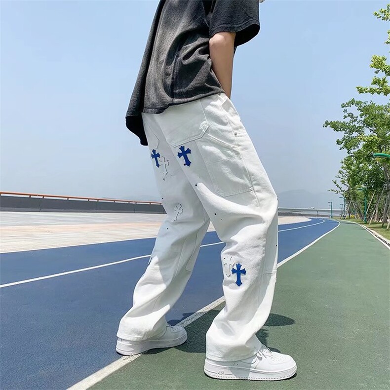 潮欧美高街vibe风嘻哈复古直筒长裤泼墨涂鸦牛仔裤NK7099P50,男装牛仔裤,星座1116-2