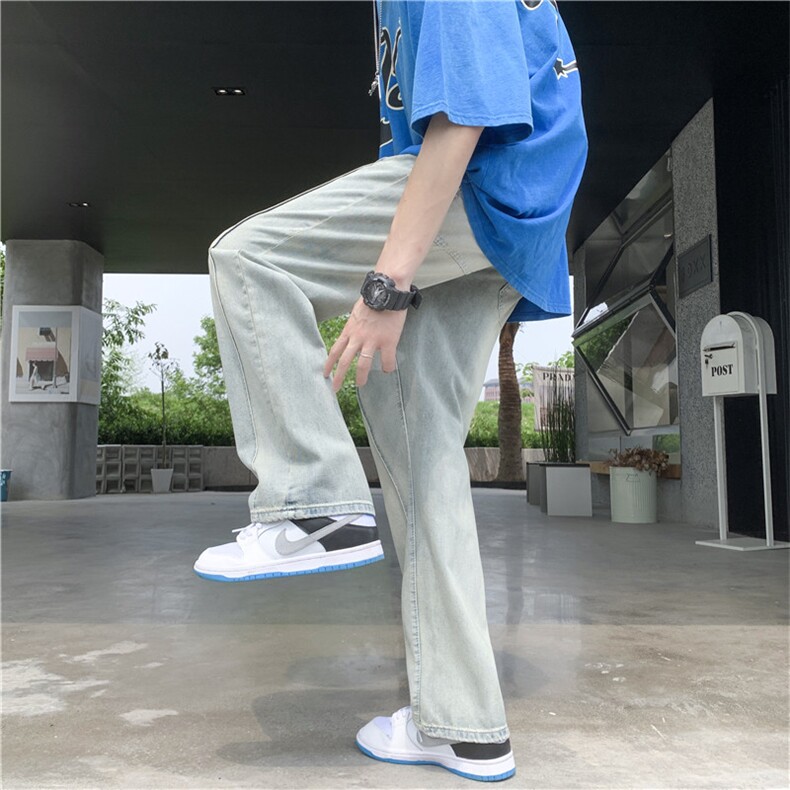 2025新款美式潮牌高街复古黄泥土宽松直筒百搭拼接牛仔裤男,男装牛仔裤,电商D325
