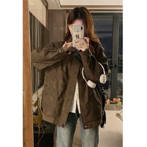 2026 春季新款 女模内景大码美式高街皮夹克M-5X HJ25008-特P80图片