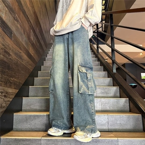 D219A/8213/P55 港风工装口袋牛仔裤男蓝色图片