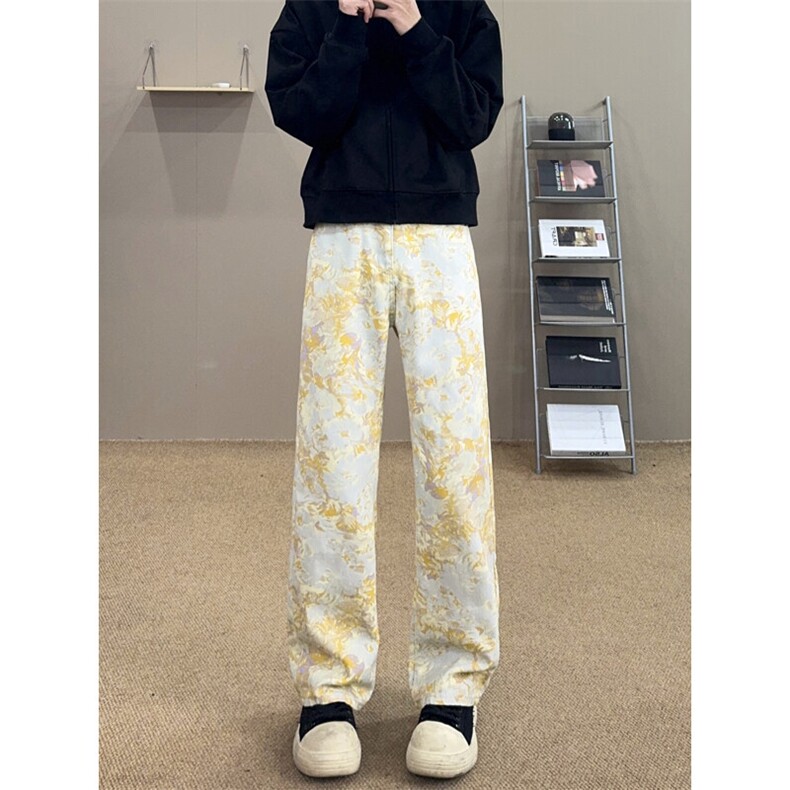 B221美式ins高街暗黑宽松直筒印花牛仔裤LK25439-特P45控78,男装牛仔裤,电商B221