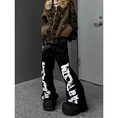 美式街头字母印花暗黑工装弯刀牛仔裤潮牌复古高街街头长裤男女，男装牛仔裤，四季星座505