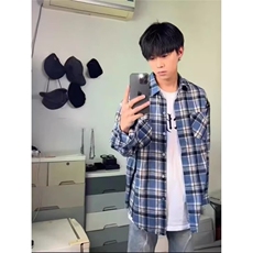 CS08-P33日系少年感毛边格子衬衫男春秋新款潮牌百搭，男装衬衫，电商B323A