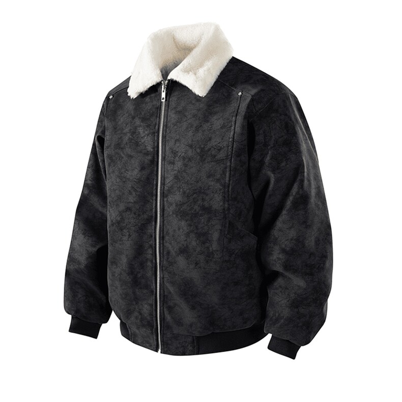 现货冬季美拉德毛领雾面PU皮棉服加绒加厚保暖百搭设计款情侣棉衣,男装棉衣,电商A443