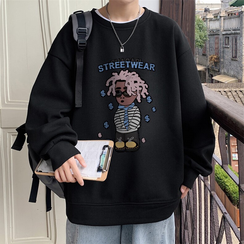华夫格！2023秋冬新款男士圆领卫衣长袖T恤HWY19P30加绒P40,男装卫衣,电商B220