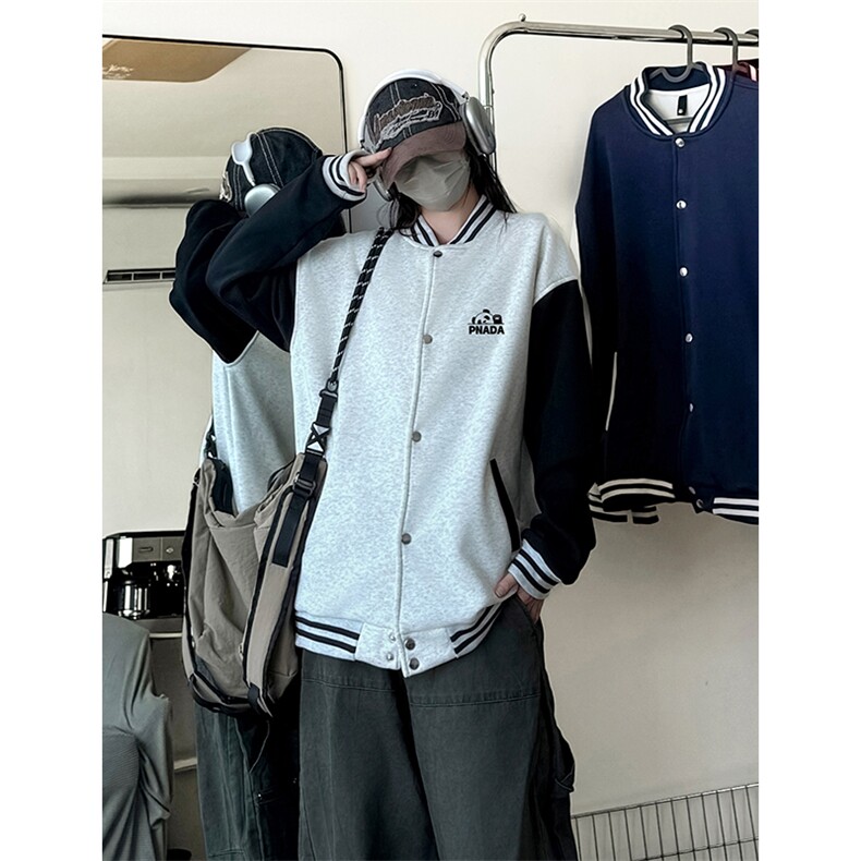 抖音得物高品质重磅全棉二开360克立领棒球服开衫卫衣外套1201,女装短外套,电商A486