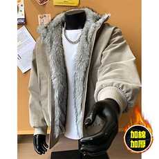 现货高品质美式高街重磅座山雕毛毛领pu皮棉衣男女加厚棉服冬外套，男装皮衣，电商A486