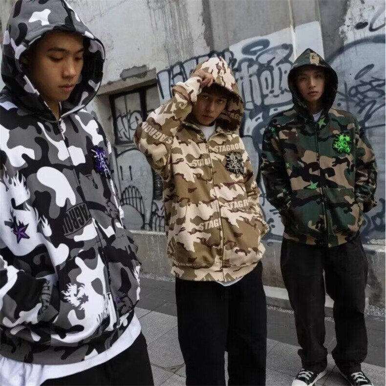 2025年潮溶解星标魔术贴迷彩直拉帽衫秋冬卫衣男线上商店图片