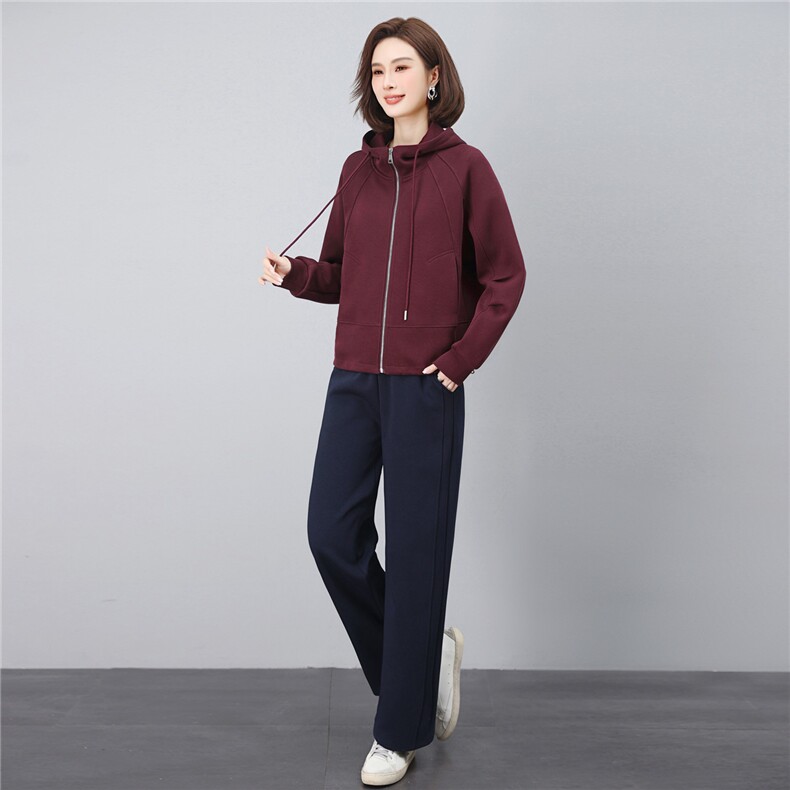 长期有货休闲运动套装女2026春装新款韩版时尚开衫连帽卫衣两件套，女装套装/套裙，璐依舞