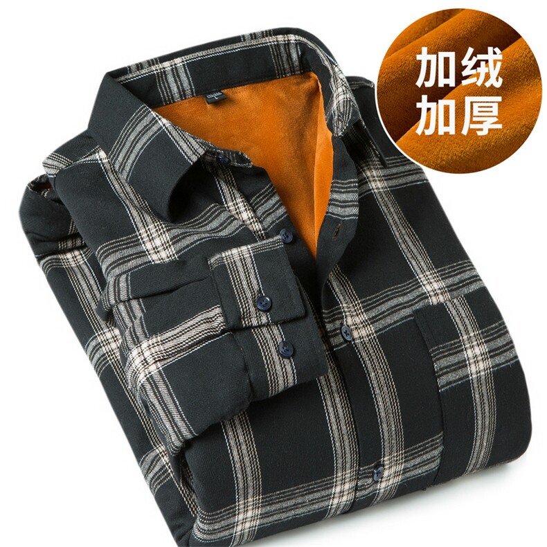 男士保暖衬衫加绒加厚格子冬季长袖青年衬衣DS605T图片