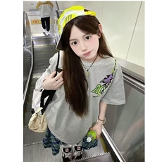 美式潮牌刺绣重磅纯棉正肩短袖t恤女大童初中高中学生设计感上衣，男装T恤，星座506A