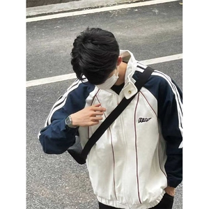 W10206-P55 网图现货 春秋山系潮牌条纹拼接休闲外套高街撞色夹克图片