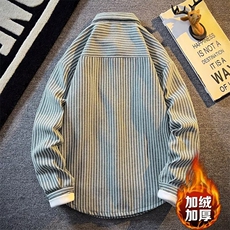 日系复古条纹口袋衬衫男长袖春秋男士高级感休闲衬衣加绒时尚外套，男装衬衫，星座218-1（原230）