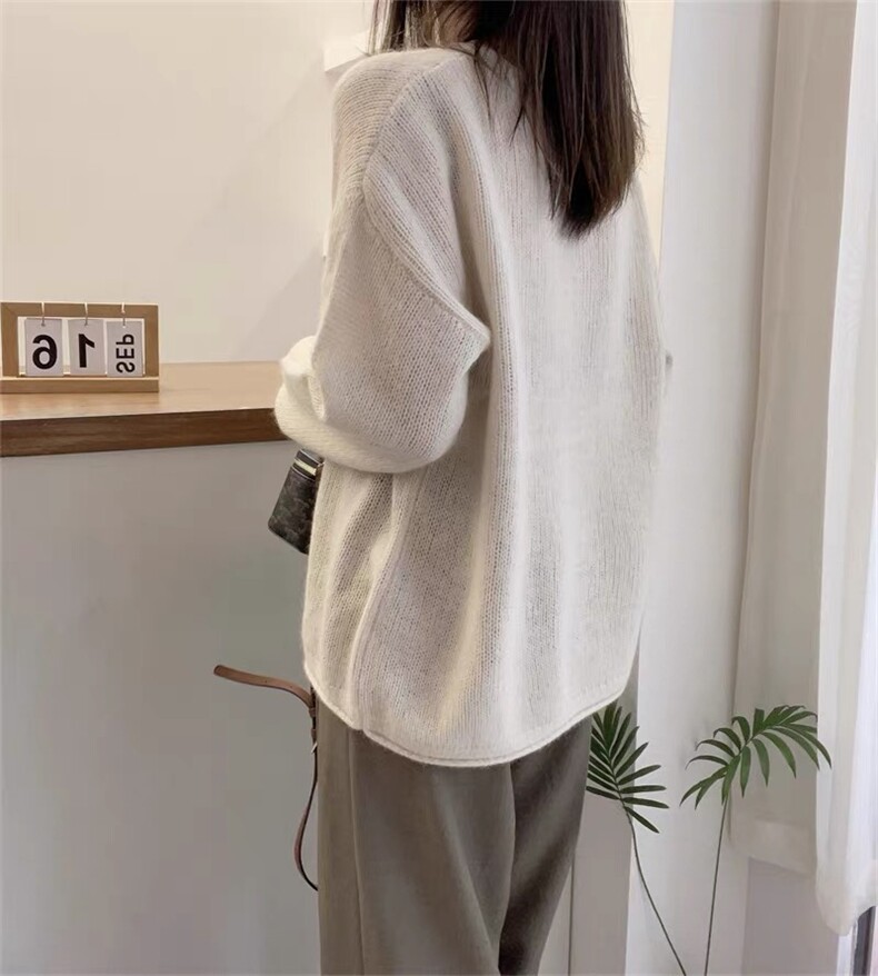 时尚温柔风加厚V领卷边套头羊毛衫显瘦百搭宽松毛衣,女装羊毛衫,圣旺供货