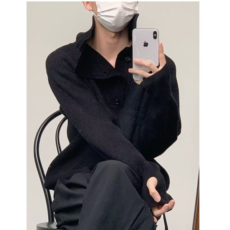 长袖潮青少年常规宽松型套头针织衫毛衣高领纽扣设计上衣立领春季,男装针织衫/毛衣,星座506A