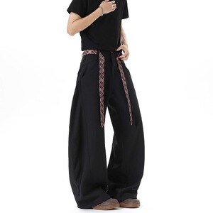 西裤针屋美覆古设计腰带弯刀裤男士宽松休闲阔腿裤K6669-P42,男装西裤,星座412-3