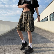 美式迷彩工装短裤男款夏季潮牌阔腿休闲裤宽松沙滩五分裤，男装牛仔裤，星座410-7