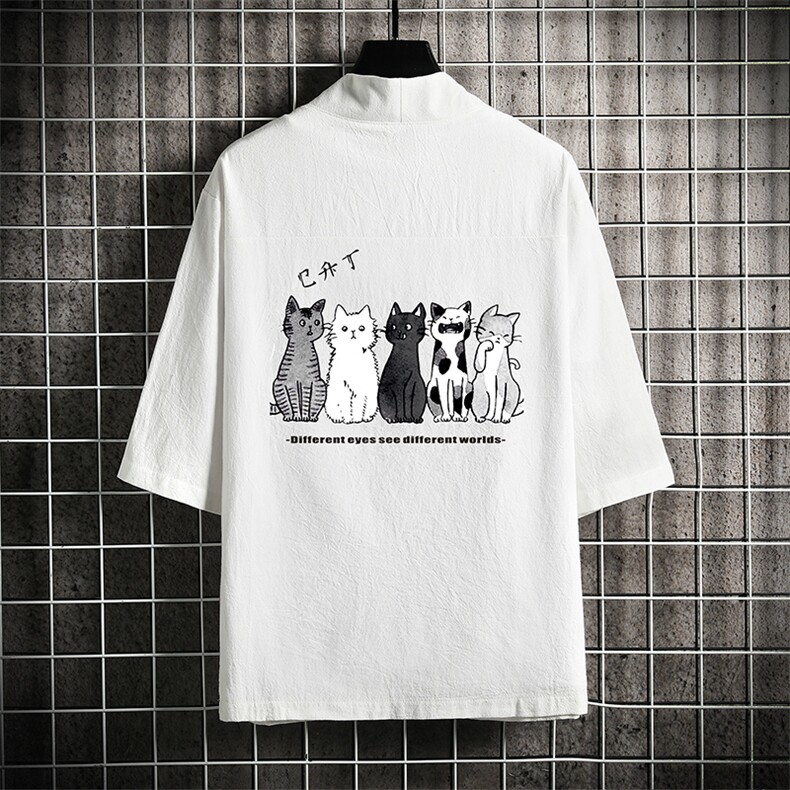 HF59100-P40风汉服男开衫外套七分袖道袍 网格挂拍图片