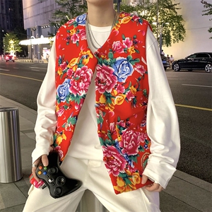 MJ204秋装新款东北大花盘扣马甲大码男女装学生青少年棉衣坎肩潮图片
